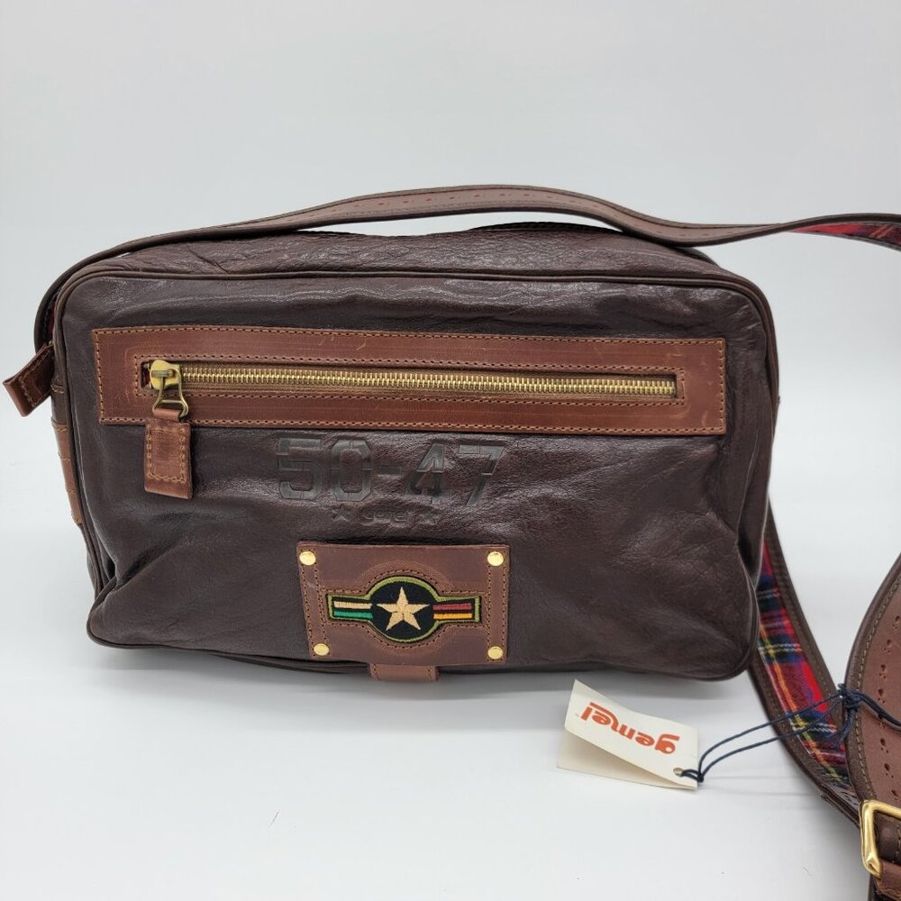 NWT Vintage Gemel Bag Leather Italian VTG Purse 1980s 1970s Tartan Liner NEW